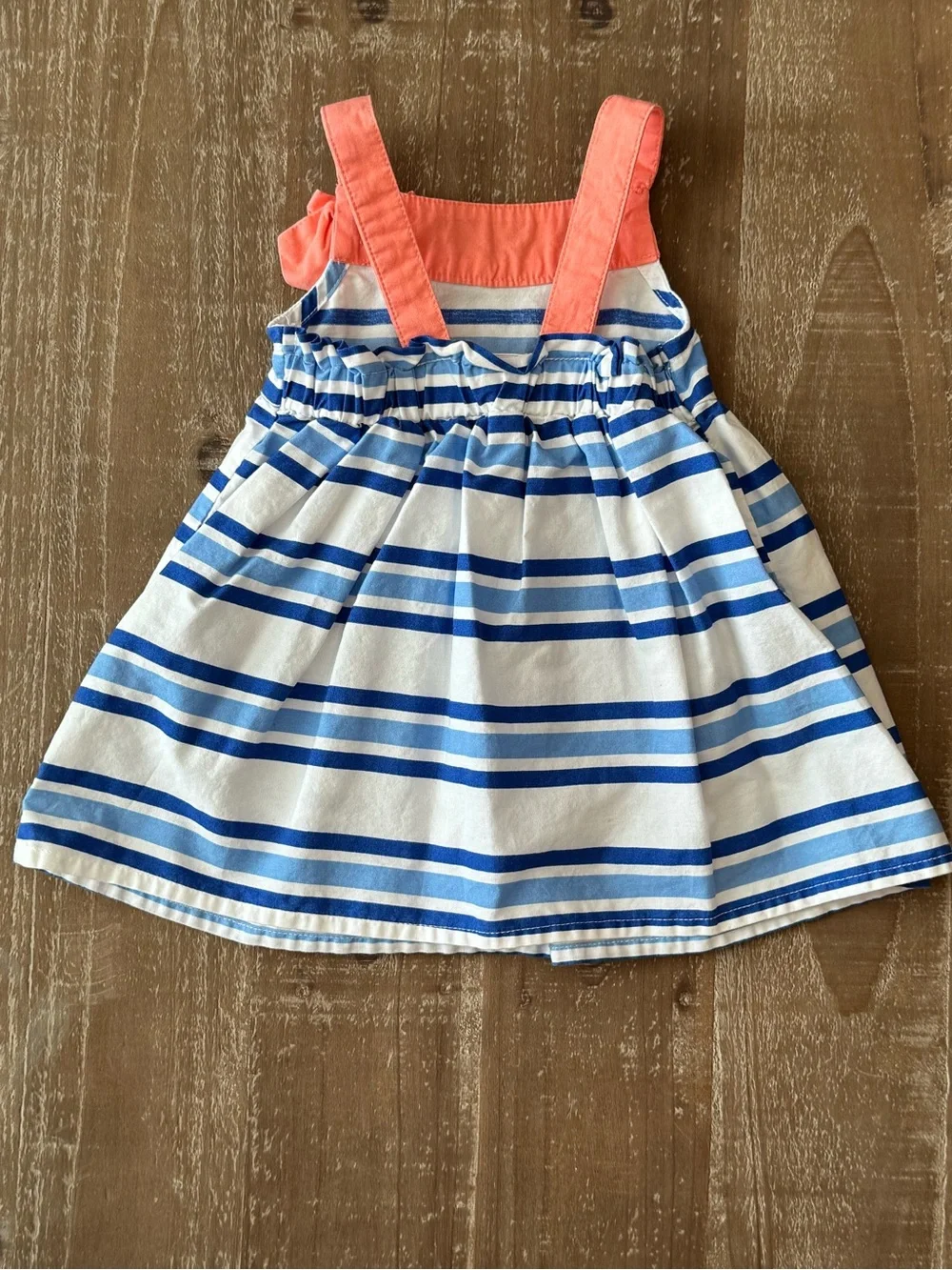 Gymboree Baby Girl Blue White Stripe Coral Bow Sundress 0-3M Nautical